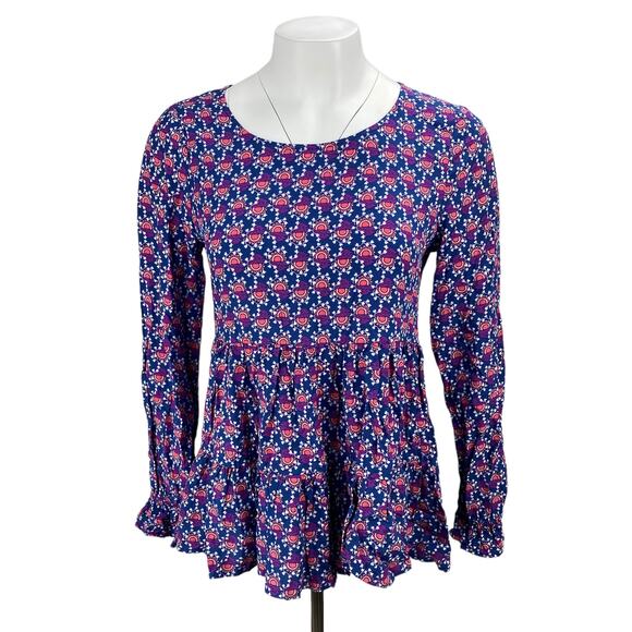 JANE AND DELANCEY Anthropologie Patterned Peasant Blouse Sz Small - Picture 1 of 5